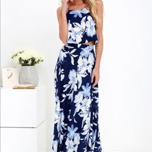 Lulus LOVE FOR LANAI NAVY FLORAL TWO-PIECE MAXI